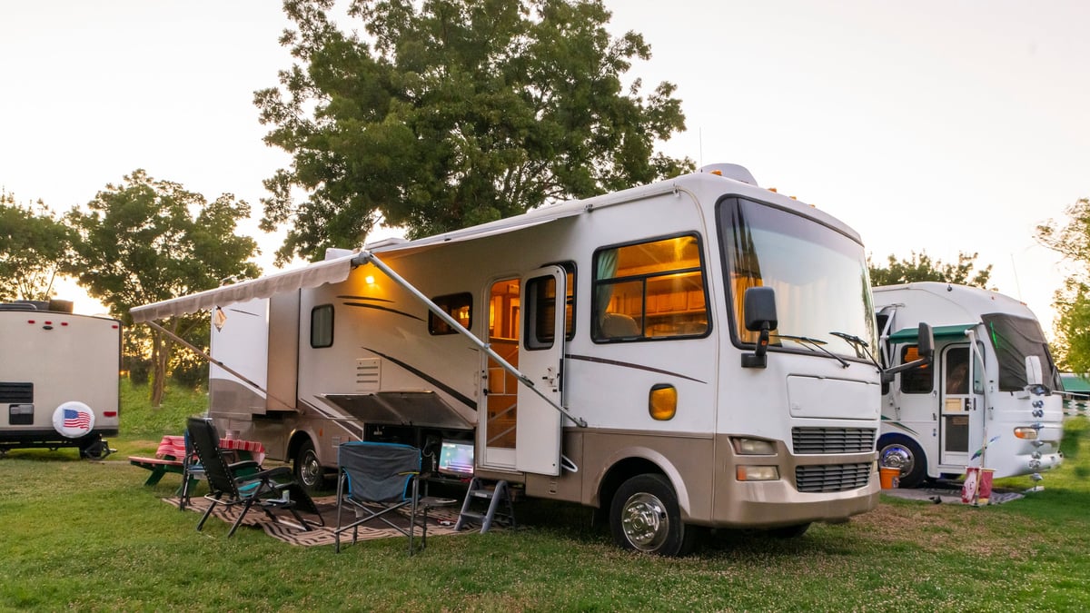 Camping at sunset at an RV resort