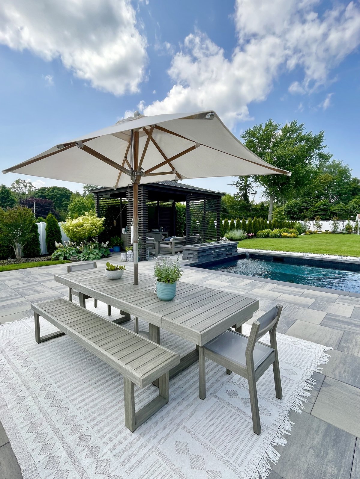 High-end outdoor living space with patio and garden